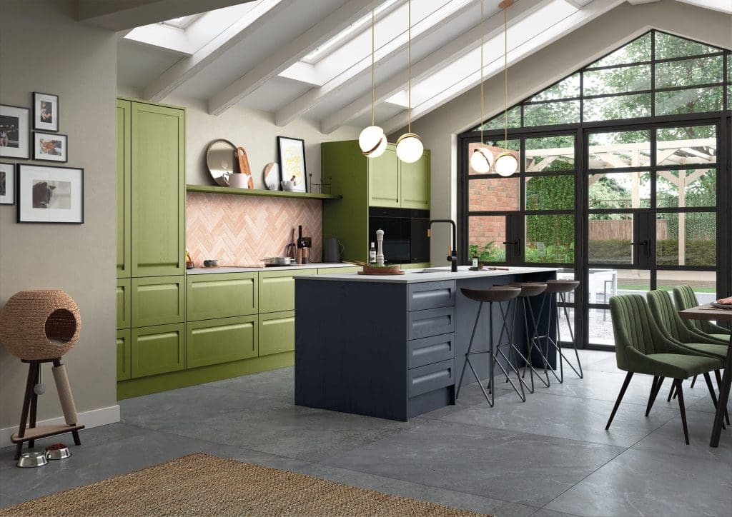 Harborne Slate Blue Stone And Cms Citrus Green Cameo 1 Rgb | Aristocraft Kitchens