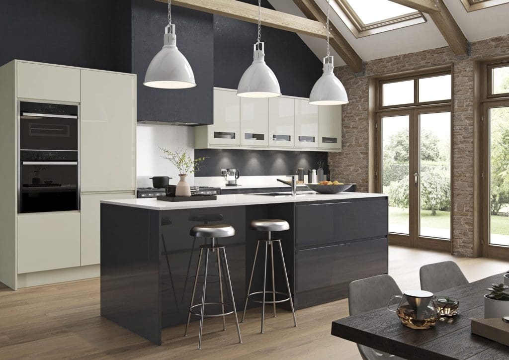 Strada Gloss Graphite And Porcelain Main Shoot Rgb | Aristocraft Kitchens