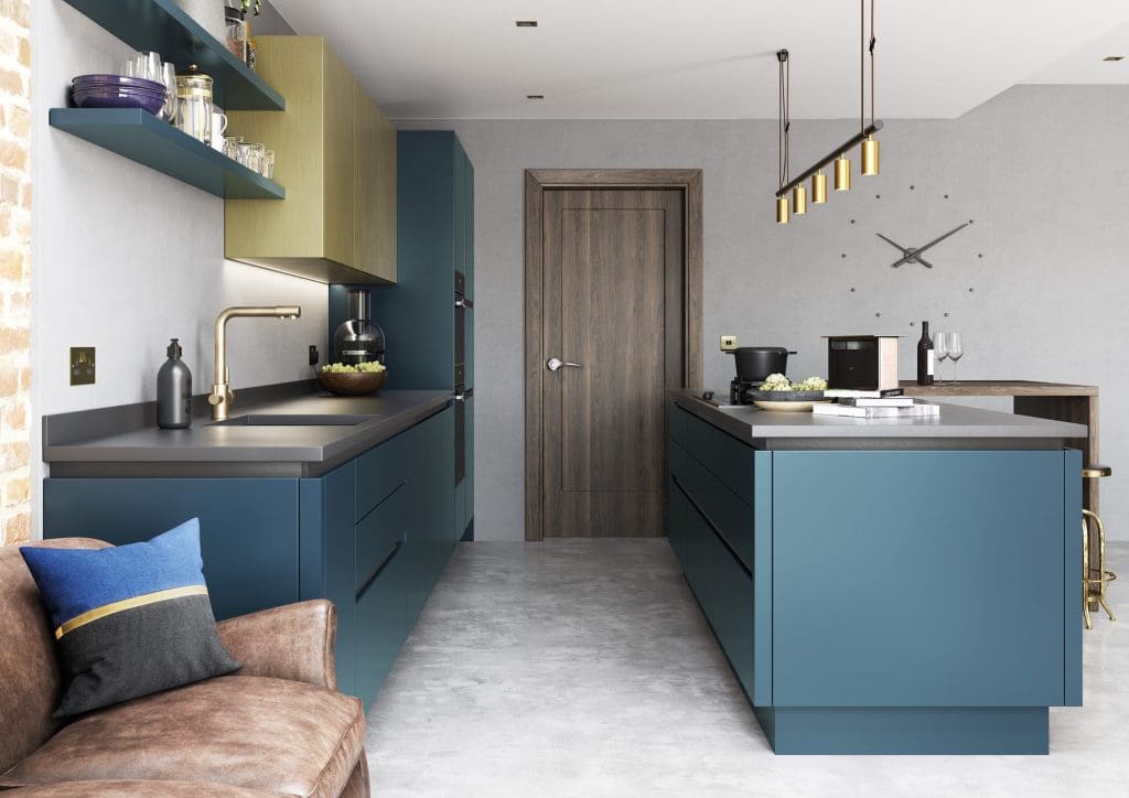 Zola Matte Marine And Ferro Brass Cameo 2 Rgb | Aristocraft Kitchens