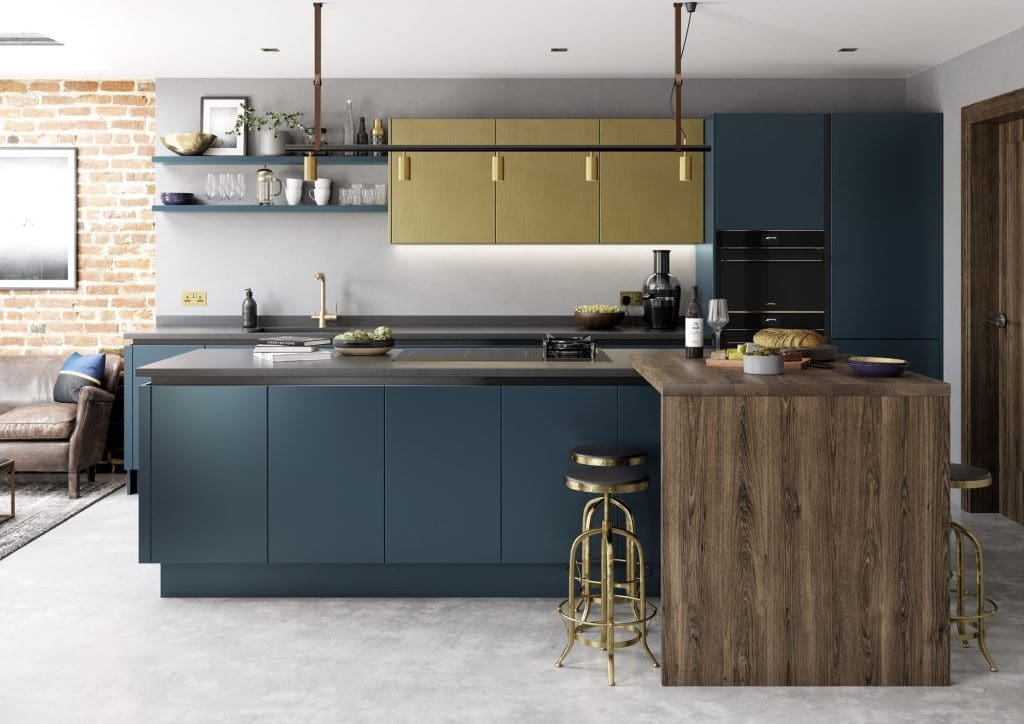 Zola Matte Marine And Ferro Brass Cameo 4 Rgb | Aristocraft Kitchens