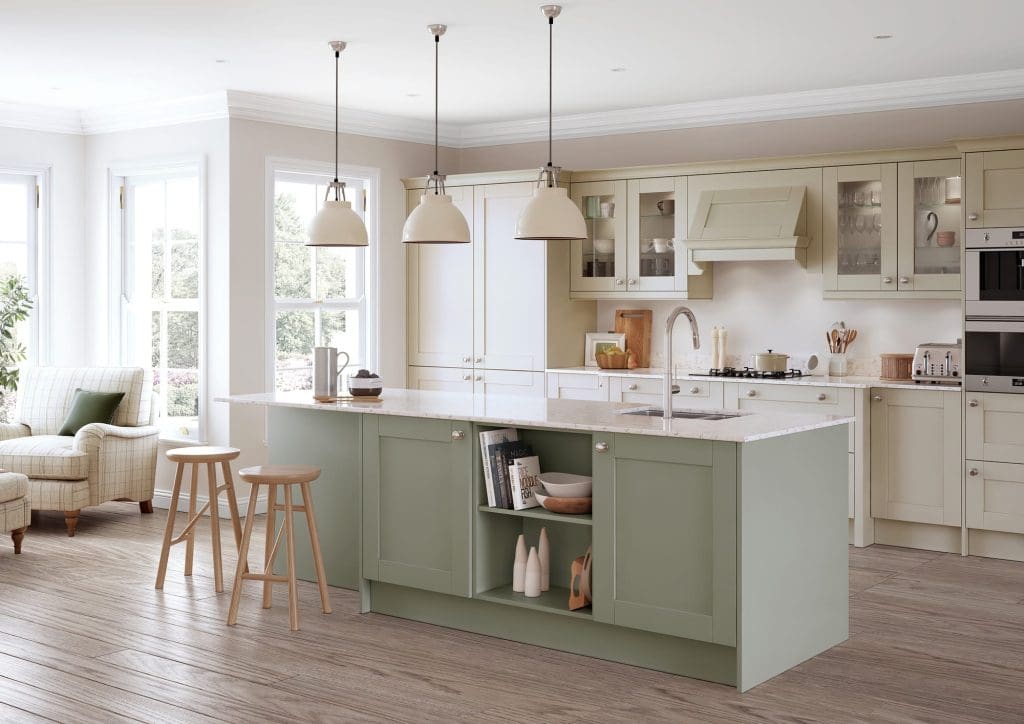 Madison Mussel And Sage Green Main Shoot | Aristocraft Kitchens