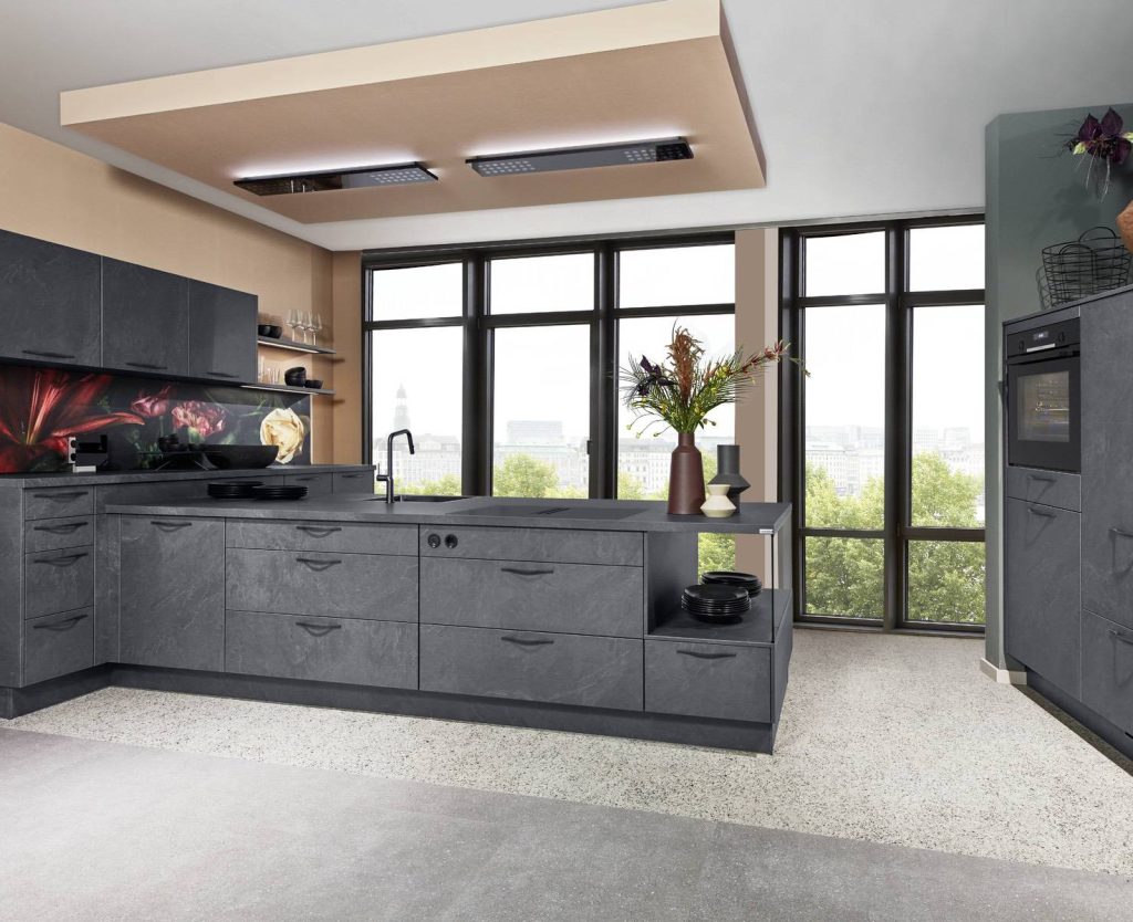 Nobilia Dark Modern Concret Stone Kitchen | Aristocraft Kitchens